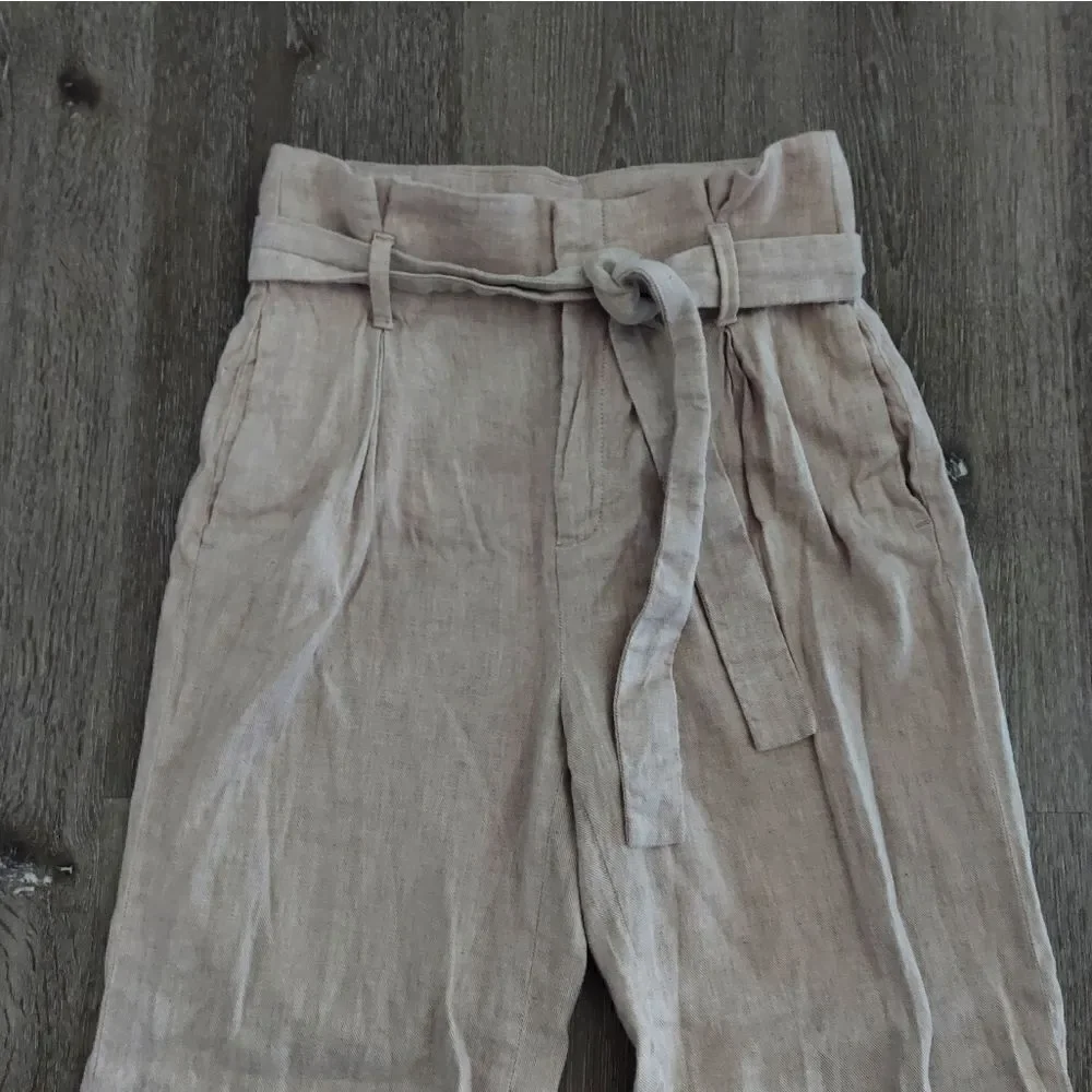 Banana Republic Womens Pants 2 Tan Paperbag Dress Belt Coastal Wide Leg